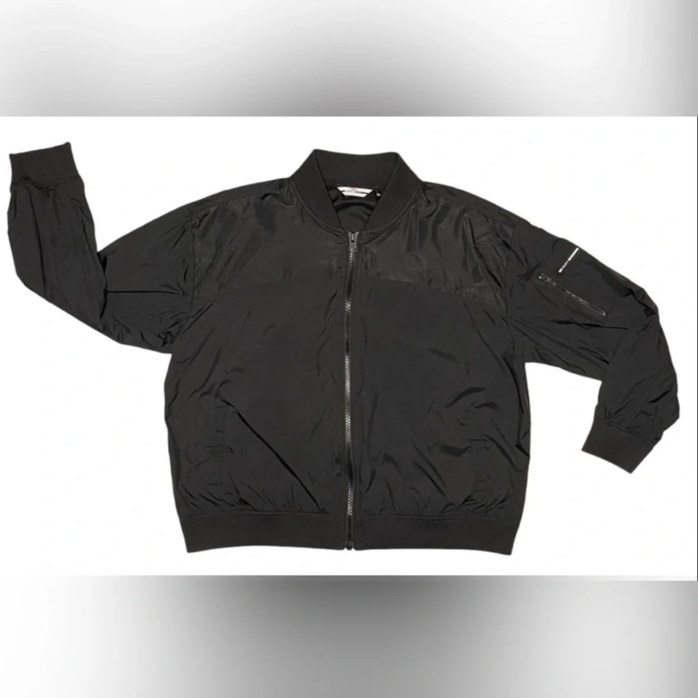 DKNY SPORT ZIP-UP WINDBREAKER JACKET LOGO DRAWSTRING UNISEX BLACK COLOR SZ LARGE